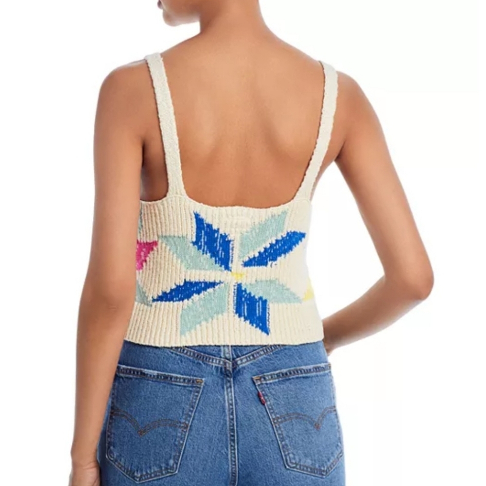 MOTHER  NWT Cream Knit Tank with Blue and Pink Design Sz M - Picture 4 of 9